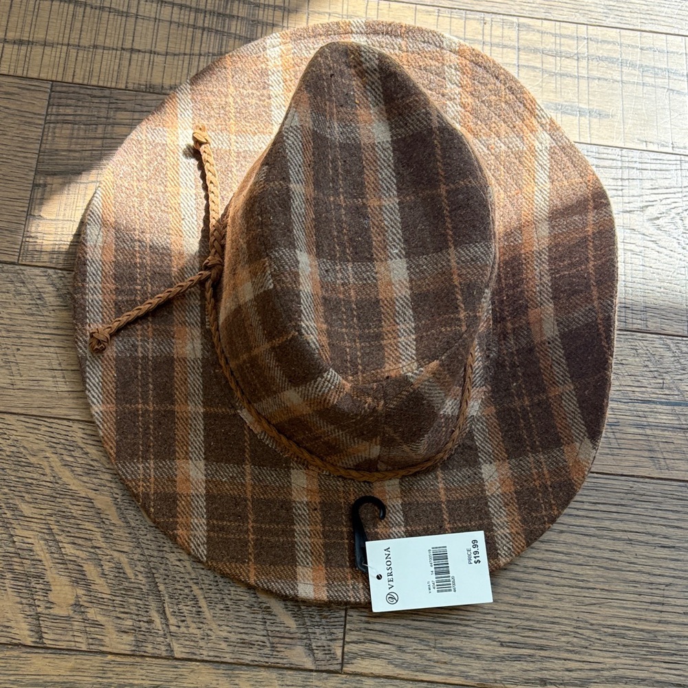 Versona Tan and Brown Plaid Hat